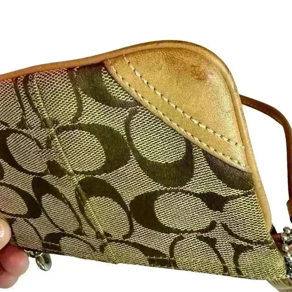 Coach Brown Canvas Leather Wristlet with Monogram Pattern - Picture 5 of 6